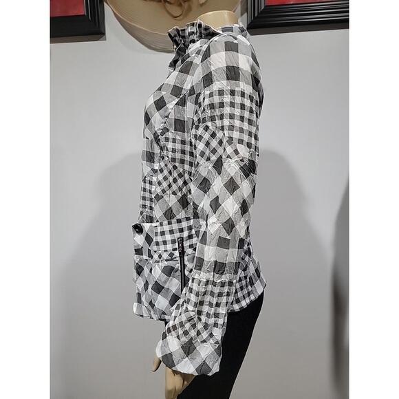 Ki Meng Top Blouse Fit M Checkered Wrinkled Polyester Lagenlook Art to Wear #C - Picture 7 of 14